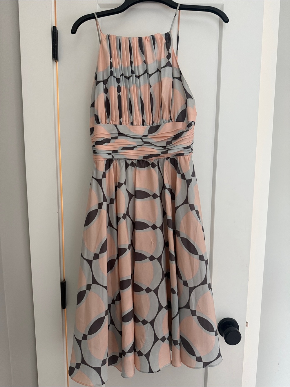 Women’s Peach and Gray Patterned Satin Dress